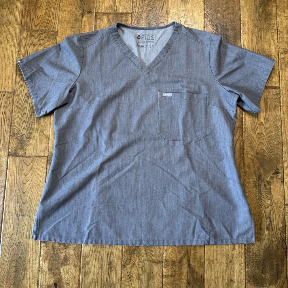 FIGS Catarina Chest Pocket Tuck In Scrub Top Womens Sz XL Graphite Grey